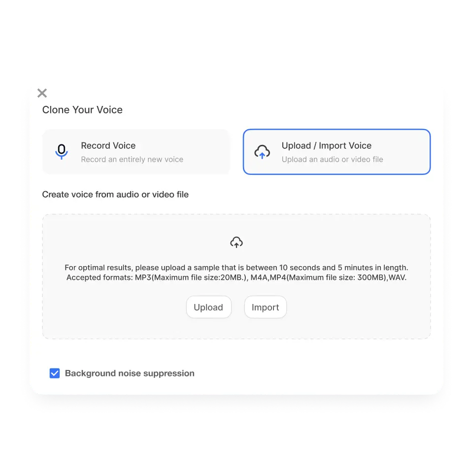 Upload or record a voice in Visla to start AI voice cloning.